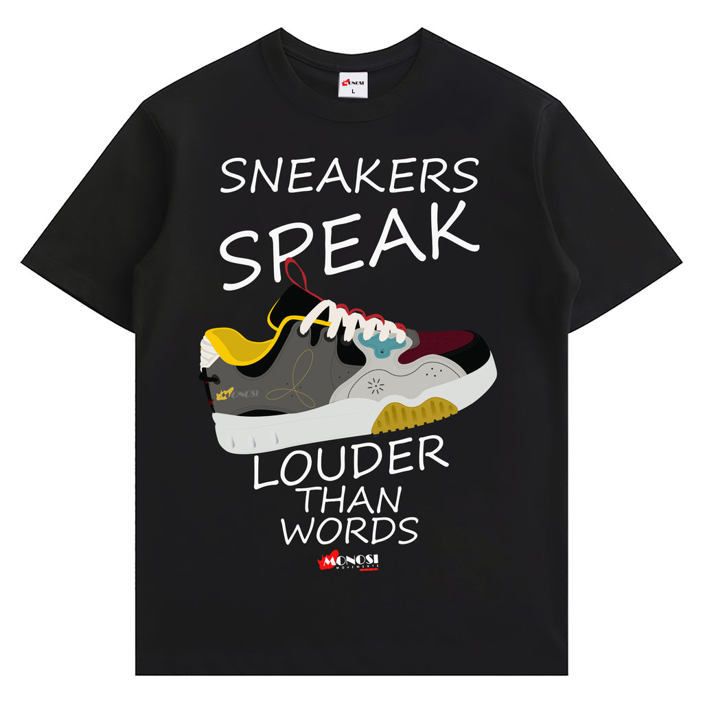 Sneakers Speak Black Rainbow Tee